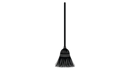 A stark black silhouette of a traditional household broom stands vertically against a plain white background offering simple elegance high quality © ArtBySalea07