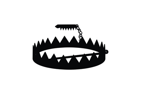 Black metal bear trap icon silhouette on white background hunting equipment for catching animals predator snare