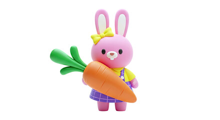 Cute 3D Pink Bunny Holding a Large Carrot