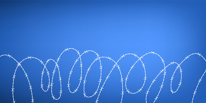 Fence of twisted barbed wire on blue background. Metaphor of prohibition and imprisonment. Vector illustration.