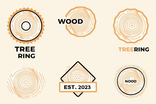 Illustrative wood designs featuring tree rings labels and geometric shapes