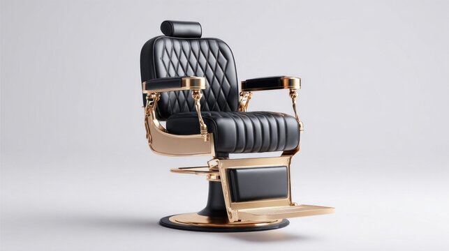 Elegant black and gold barber chair isolated on a white background