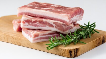 Fototapeta premium A few pieces of meat are on a wooden cutting board .