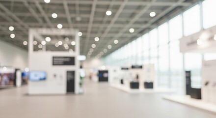Fototapeta premium Contemporary Art Exhibition Space Featuring Soft Bloom Decor and Expansive Open Glass Facade Design