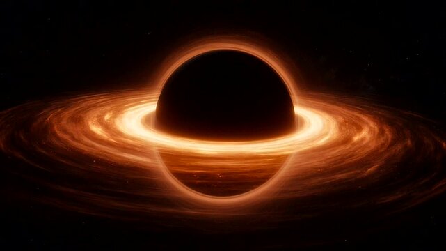 A captivating depiction of a black hole surrounded by a glowing outer ring in deep space.