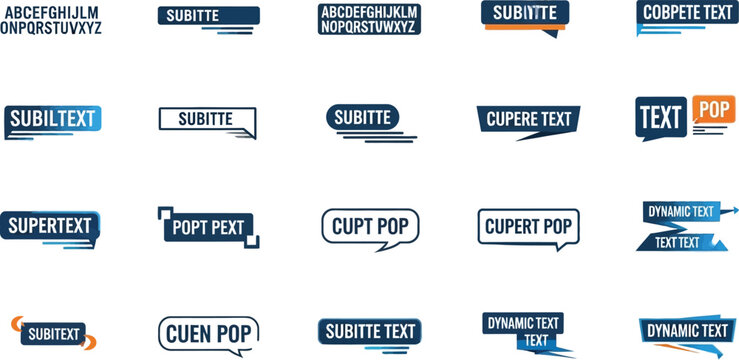 Various subtitle and caption text elements, pop-up and speech bubbles in different styles and layouts