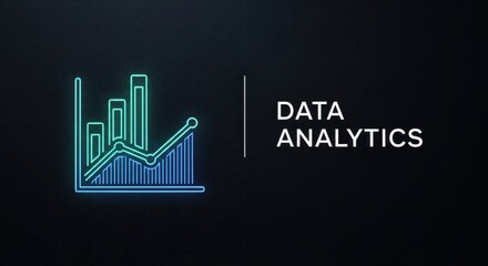 Neon data analytics graph with ascending line chart on black background