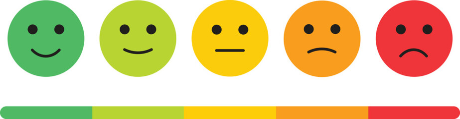 Customer Satisfaction Feedback Scale - Colorful Emoji Faces with Progress Bar for User Experience Rating and Survey Results Vector Illustration