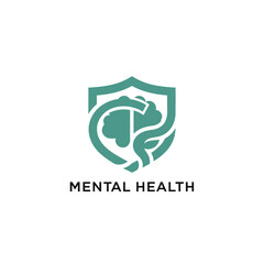 Mental Health Concept with Brain and Shield Illustration
