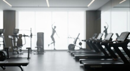 Fototapeta premium Serene contemporary wellness club with a modern gym ambience and bright daylight in muted colors.