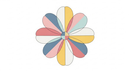 Multicolored flower graphic with pastel petals and white background