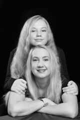 Mother and Daughter Studio Portrait in Black and White