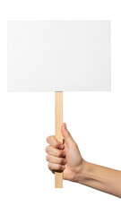 Hand holding blank sign isolated on transparent background