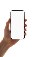 Hand holding smartphone isolated on transparent background