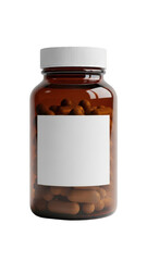 Brown pill bottle with white cap isolated on transparent background
