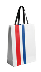 Modern shopping bag with red and blue stripes isolated on transparent background
