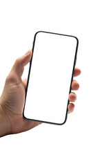 Hand holding smartphone isolated on transparent background