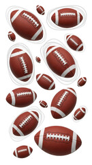 Floating footballs isolated on transparent background
