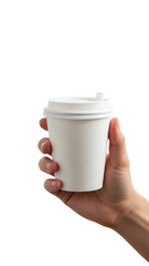 Hand holding coffee cup isolated on transparent background