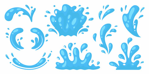 Collection of cartoon water splashes and droplets in various shapes © Tarun
