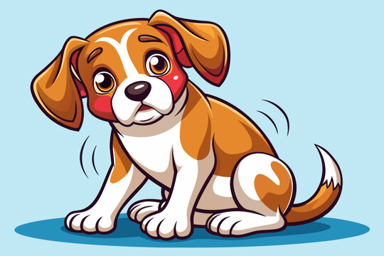 Cute brown and white dog scratching itchy ear with hind leg sitting calmly pet health concept showing allergies fleas or skin irritation isolated clean scene