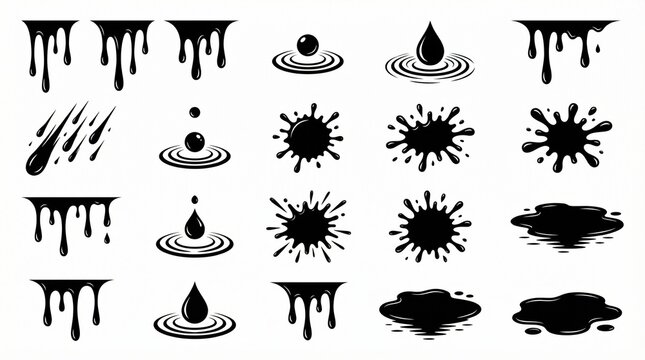 Stylized black ink splatter and drip icons in grid