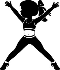 Fitness girl silhouette performing exercise with arms raised, showcasing energy and enthusiasm