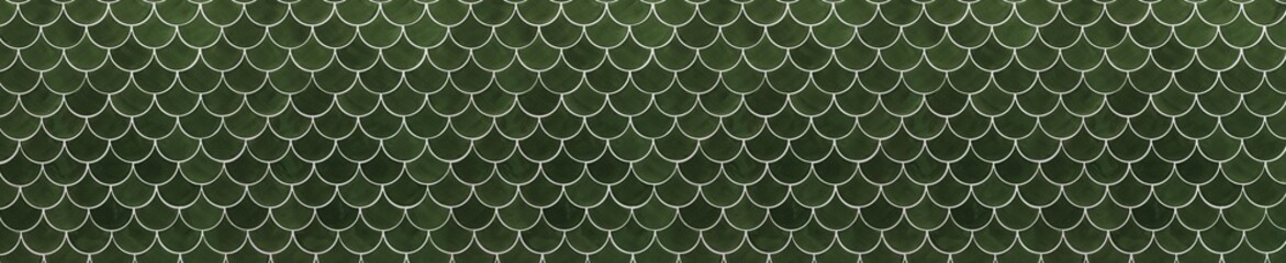 Deep Forest Green Scallop Tile Texture with Emerald Fish Scale Mosaic Pattern © MonTeArt