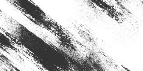 Fototapeta na wymiar Diagonal dark grey textured brush strokes on white background with speckle noise abstract grunge