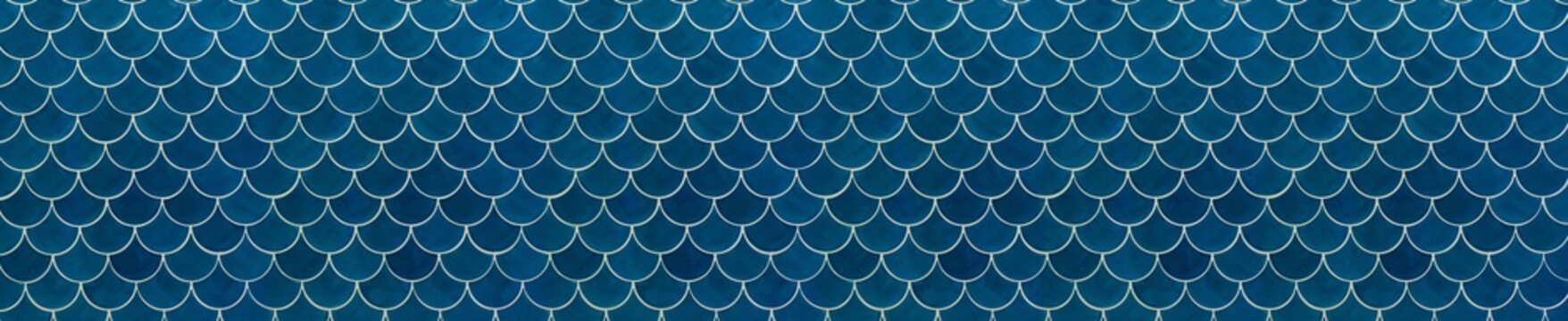 Deep Navy Blue Scallop Tile Texture with Dark Teal Fish Scale Mosaic Pattern