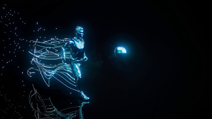 Conceptual 3D illustration of a basketball player dunking motion design