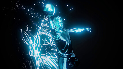 Conceptual 3D illustration of a basketball player dunking motion design