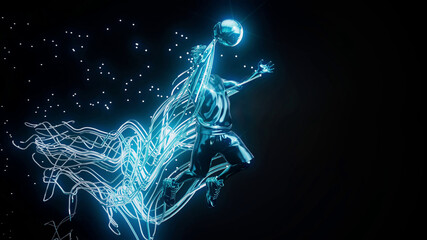 Conceptual 3D illustration of a basketball player dunking motion design
