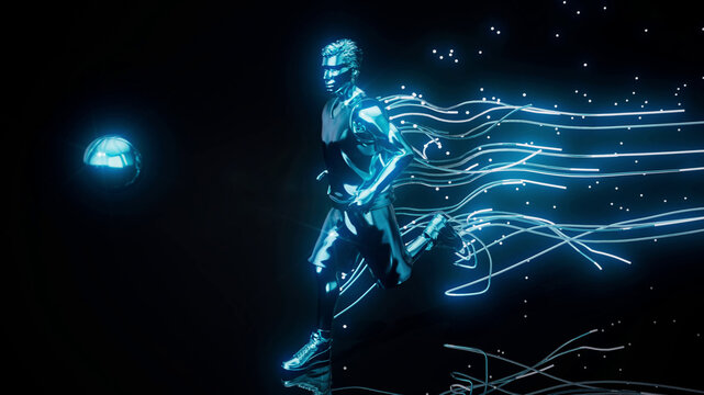 Conceptual 3D illustration of a basketball player dunking motion design