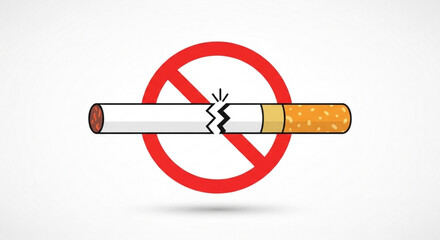 Broken cigarette with red prohibition sign on white background symbolizing no smoking and healthy lifestyle concept