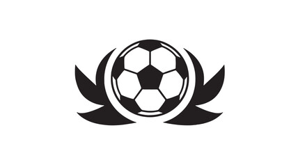 Obraz premium Ball football with laurel wreath icon, monochrome soccer symbol for championship win or victory, black emblem on white background featuring logo, award, achievement with sports and tournament