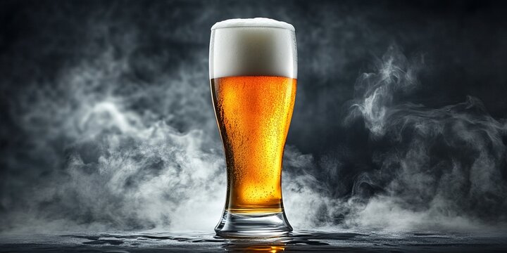Elegant amber elixir in a glass, luxurious beer with dense foam crown, refreshing indulgence.