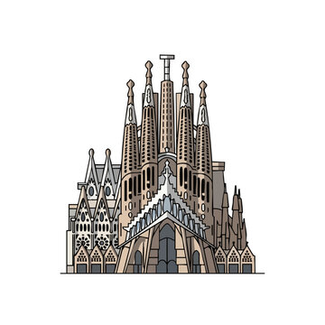 Sagrada Familia Basilica in Barcelona Spain Architectural Illustration.