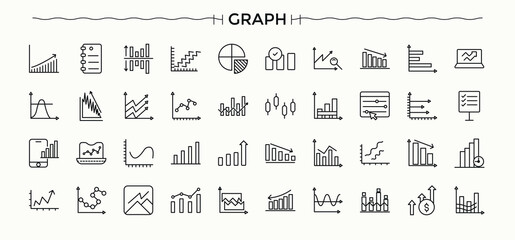 Graph icon set. Research vector line icon set. Includes thin line symbols magnify, check, audit, research, audit, inspect, finance and more. Editable vector. Pixel perfect.