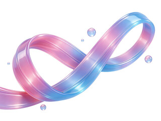 Abstract 3D Glossy Jelly Infinity Loop Ribbon in Pink and Blue Gradient, Smooth Transparent Symbol on White Background