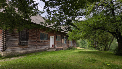 Carpathians. Wooden houses in a mountain village