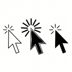Fototapeta premium Computer mouse cursor in various states with click effect in minimalist black and white illustration for web design