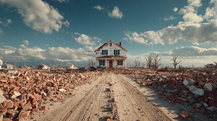Abandoned House Amidst Hurricane Debris