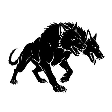 Silhouette of Three Headed Cerberus Dog for Greek Mythology and Underworld Beasts