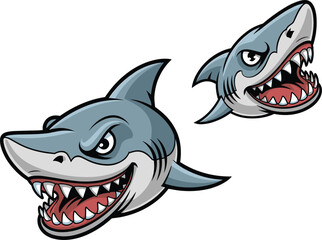 Naklejka premium Aggressive shark head mascot vector set, angry sea predator character for sports team logo design