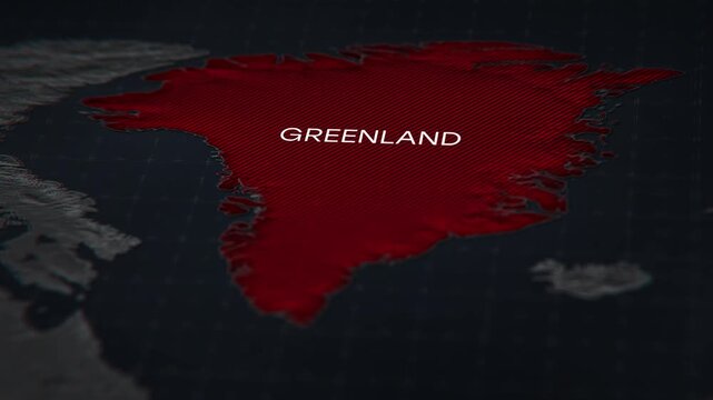 Close-up shot of a map of Greenland. Concept of geopolitical dispute, territorial claims, and strategic interest. Theme of tensions between the USA and Denmark over influence and potential resources o