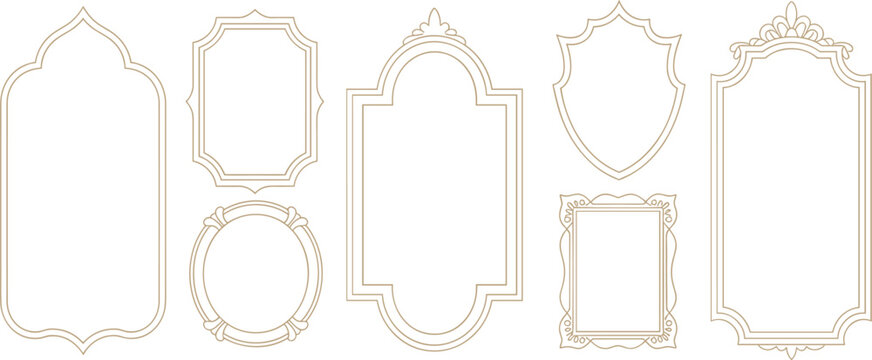 Golden luxury islamic border frame vector set, elegant arabic wedding invitation decorative ornaments for greeting cards