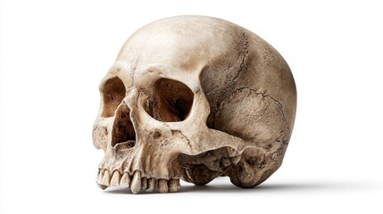 Obraz premium Detailed human skull with intricate cracks and textures on a clean white background