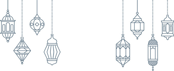 Islamic ramadan kareem hanging lanterns vector, traditional arabic lamp decoration for eid mubarak celebration greeting © MdMajnur