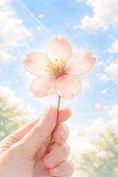 桜を持ってみた。AIで生成。